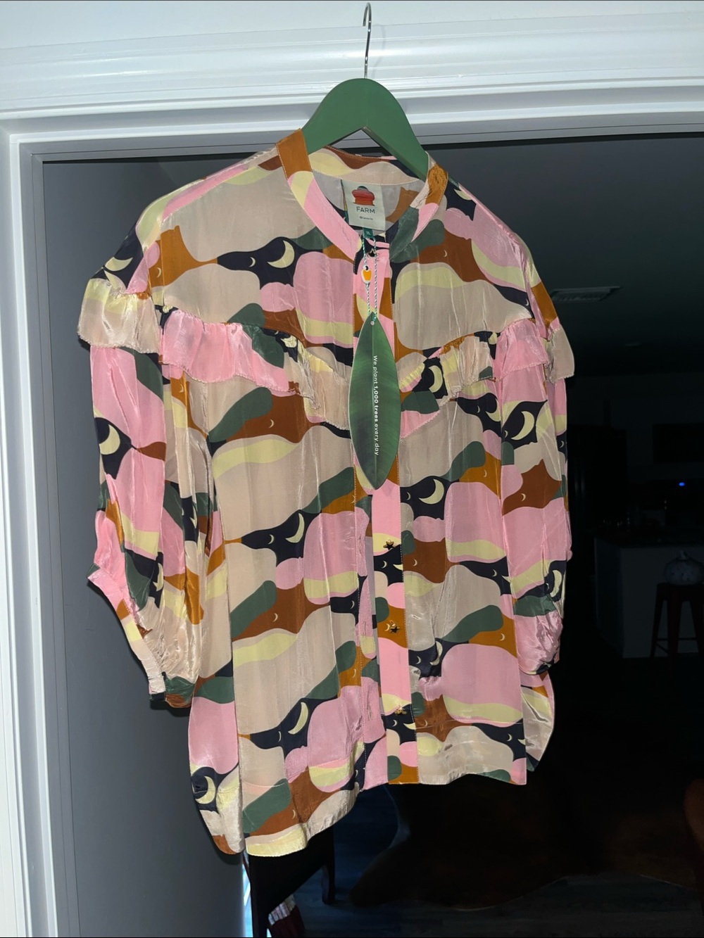 Farm Rio Graphic Print Short Sleeve Blouse